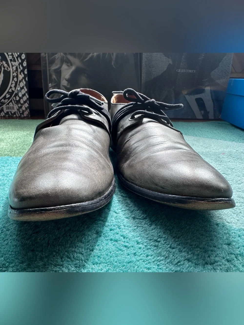 Fluevog Headliners Gable grey distressed wraparound derby shoe -M8 (fits 7.5/7)